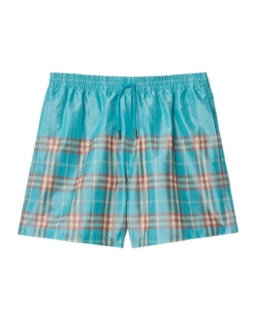 Burberry Blue Gradient Check Swim Shorts for men