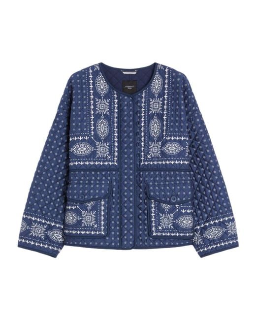 Weekend by Maxmara Blue Quilted Cotton Crew-Neck Jacket