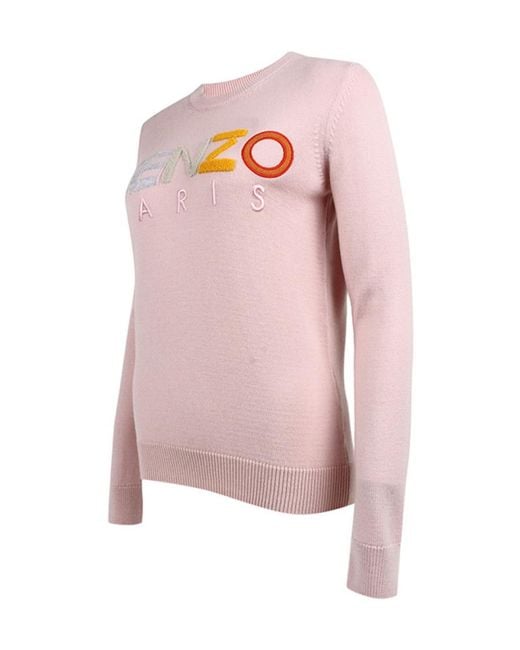 KENZO Pink Colored Letter Logo Knitted Pullover