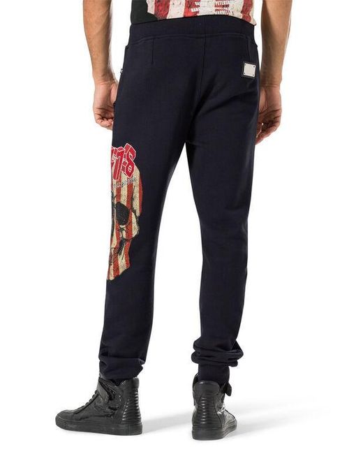 Philipp Plein Blue Crystal Decorated Sweatpants for men
