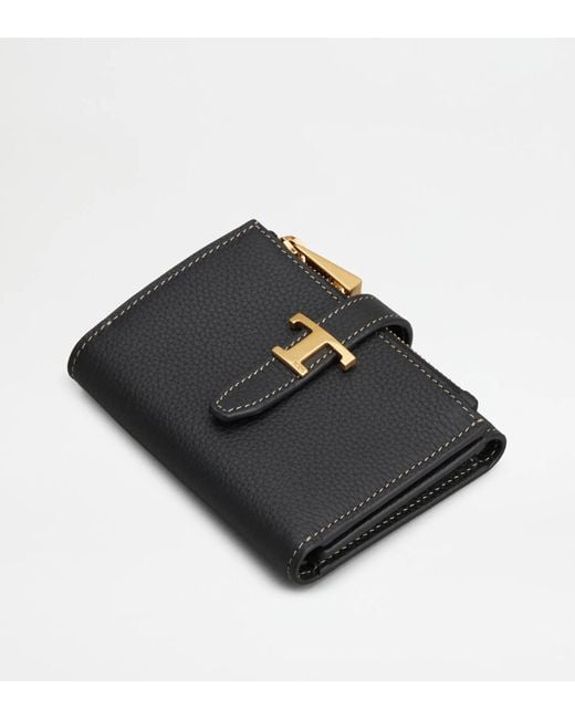Tod's Black T Mini Zip Leather Wallet