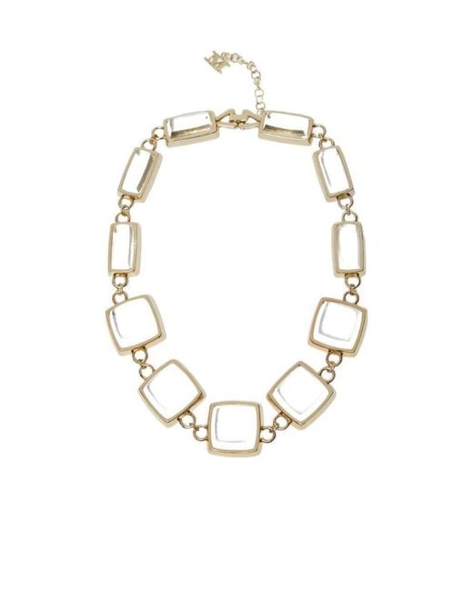 Max Mara Metallic Logo Crystal Necklace