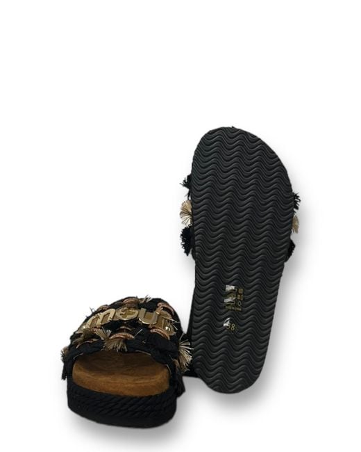 Mou Black Monoband Rope Fringed Sandals
