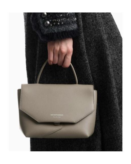 Emporio Armani Gray Grained-Leather Mini Tote Bag