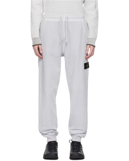 Stone Island White Regular Tapered Fit Joggers With Slub Efffect And Pockets for men