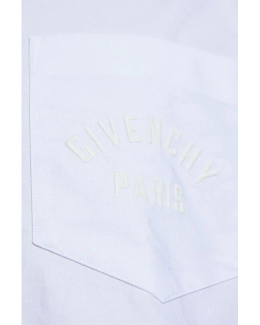 Givenchy White Paris Logo Embroidered Long-Sleeved Shirt for men