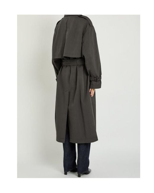 Totême Black Double-Breasted Belted Cotton-Blend Trench Coat