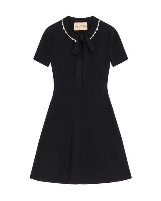 Valentino Black Embellished Tie-Neck Dress