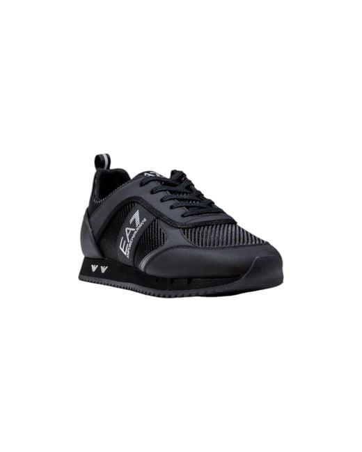 EA7 Black Logo Printed Low-Top Sneakers for men