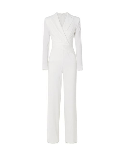 Talbot Runhof White Long-Sleeve Wrap-Design Jumpsuit