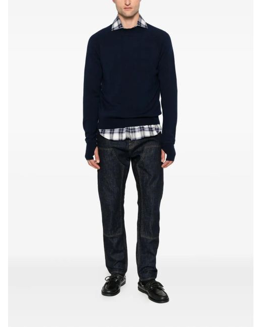 Eleventy Blue Ribbed Crewneck Sweater for men