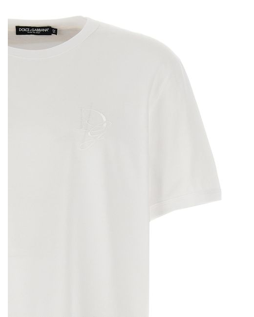 Dolce & Gabbana White Logo Embroidered Crewneck T-Shirt for men