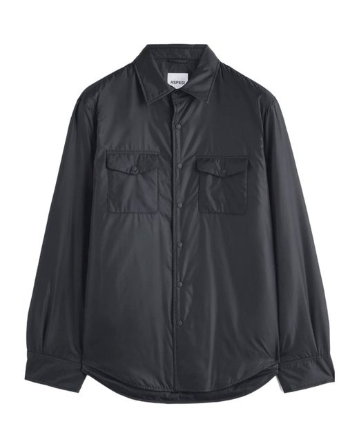 Aspesi Black Patch Pocketed Buttoned Overshirt for men