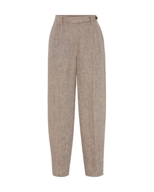 Brunello Cucinelli Gray Mid-Rise Tapered Leg Trousers