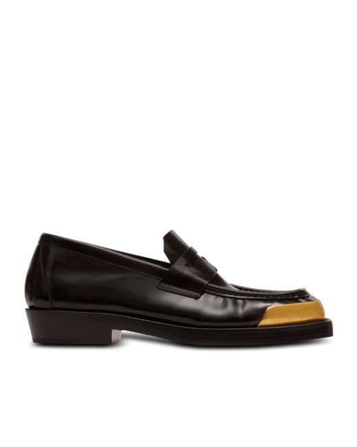 Balmain Black Square-Toe Glazed Leather Loafers for men
