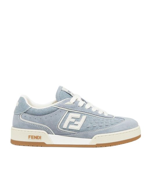 Fendi Blue Match Denim Low-Top Sneakers