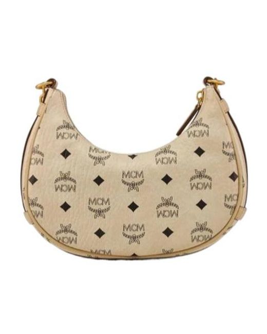 MCM Natural Aren Crescent Hobo Bag