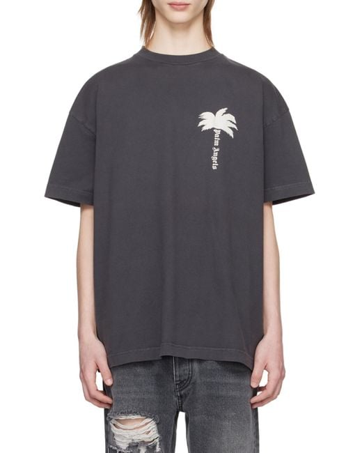 Palm Angels Black Palm Tree Printed Crewneck T-Shirt for men