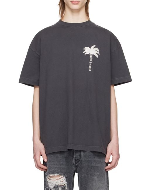 Palm Angels Black Palm Tree Printed Crewneck T-Shirt for men