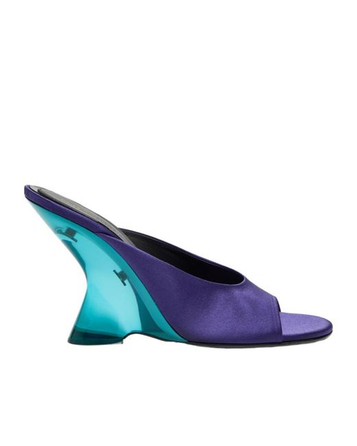 Dries Van Noten Blue 105 Satin Wedge Mules