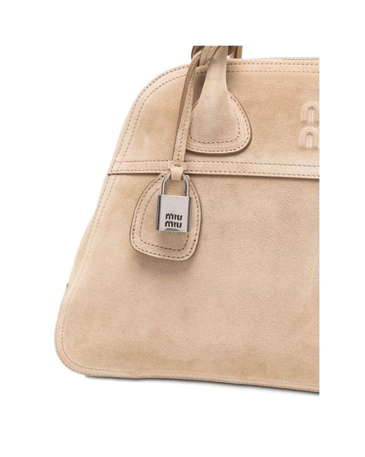 Miu Miu Natural Logo-Embossed Suede Tote Bag