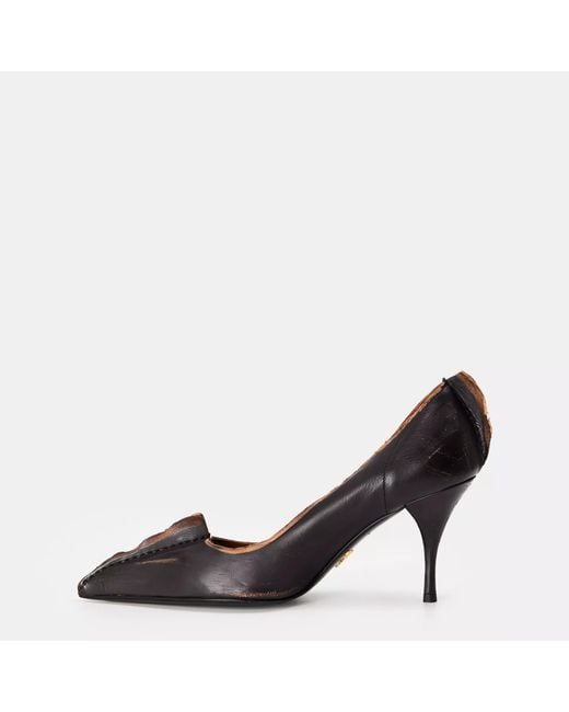 Prada Brown Antiqued Leather Pumps