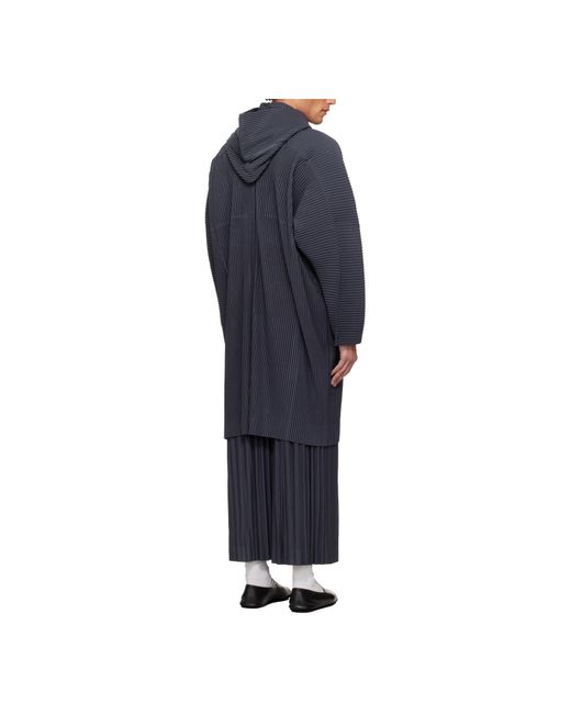 Homme Plissé Issey Miyake Blue Pleated Long-Sleeved Coat for men