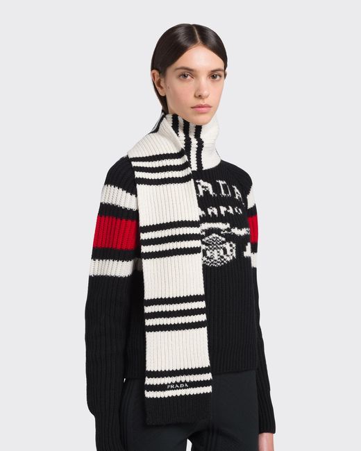 Prada White Logo Cashmere Scarf