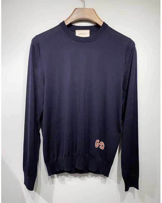 Gucci Blue Gg Logo Patch Jumper for men