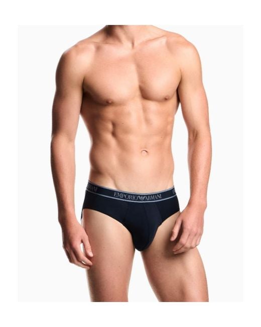 Emporio Armani Blue Three-Pack Of Briefs With Core Logo Waistband for men