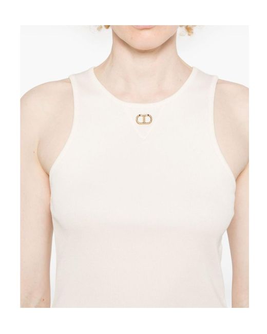 Twinset White Oval T Fine-Ribbed Tank Top