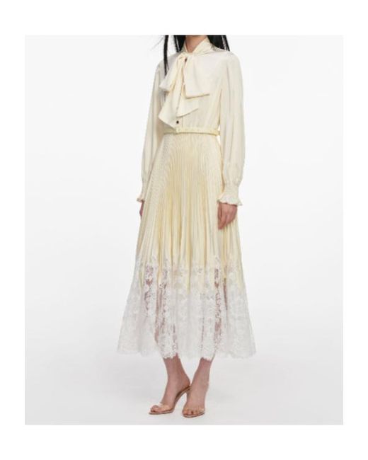 Self-Portrait Natural Pleated Lace-Trim Shirt Dress
