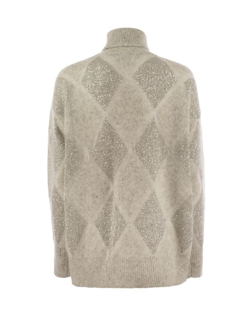 Brunello Cucinelli Gray Sequin Embellished Roll-Neck Jumper
