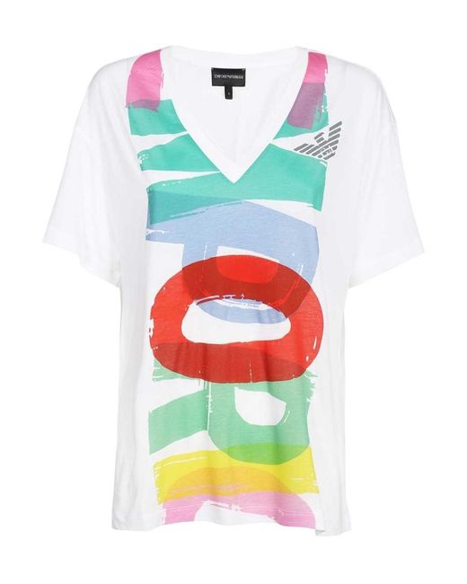 Emporio Armani White Logo-Print V-Neck T-Shirt