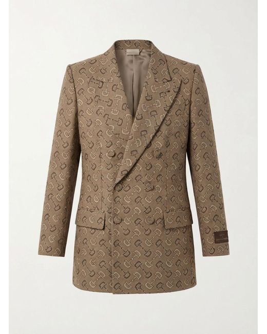 Gucci Brown Gg Pattern Double-Breasted Jacket for men