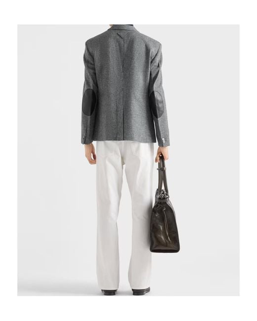 Prada White Logo-Patch Straight-Leg Trousers for men