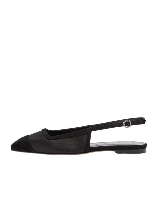 Aeyde Black Mesh Square-Toe Slingback Flats
