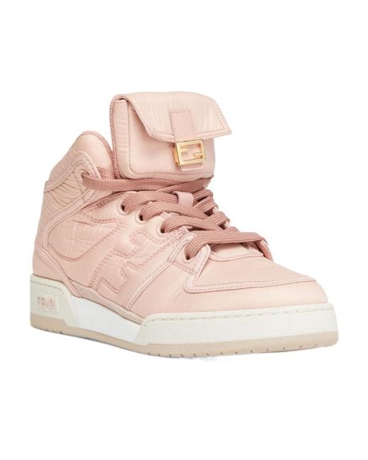 Fendi Pink Logo Embossed High-Top Sneakers