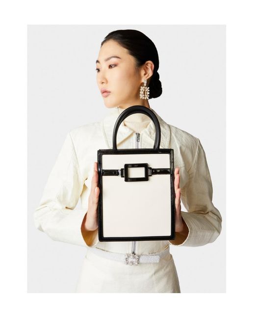 Roger Vivier White Belle Vivier Voyage Lacquered Buckle Mini Tote Bag