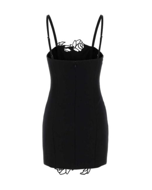 Blumarine Black Rose-Embellished Strap Mini Dress