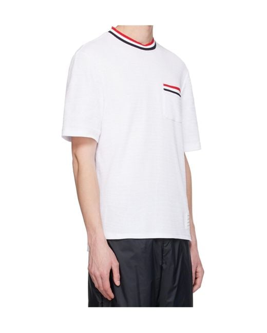Thom Browne White Pointelle-Knit Crewneck T-Shirt for men