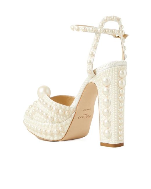 Jimmy Choo White Pearl-Embellished Open-Toe Sandals