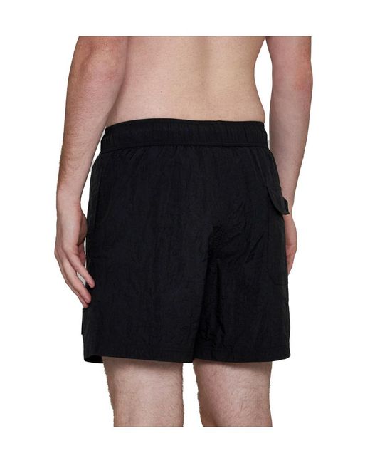Palm Angels Black Monogram-Patch Drawstring Swimming Shorts for men