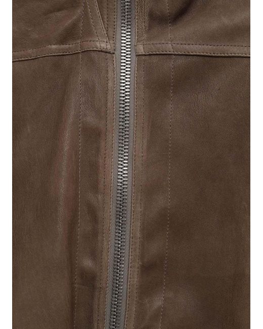 Rick Owens Brown High Neck Leather Jacket