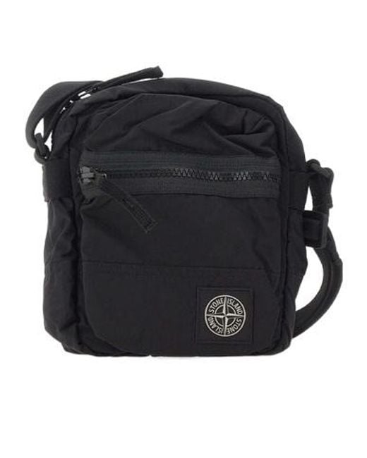 Stone Island Black Logo Patch Zipped Crossbody Bag for men