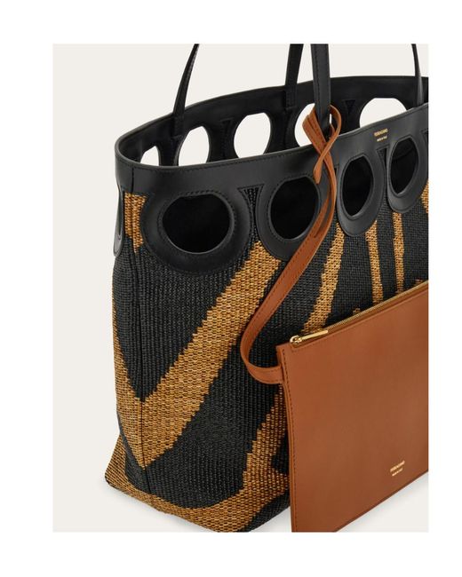 Ferragamo Black Sac Cabas Trame Gancini
