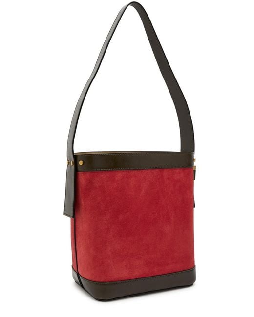 Versace Red Chain Small Leather And Suede Bucket Bag