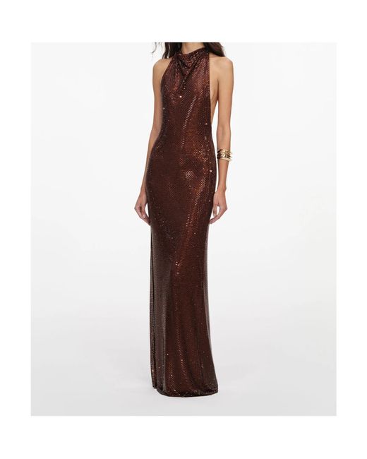 Self-Portrait Brown Sequined Cowl-Neck Dress