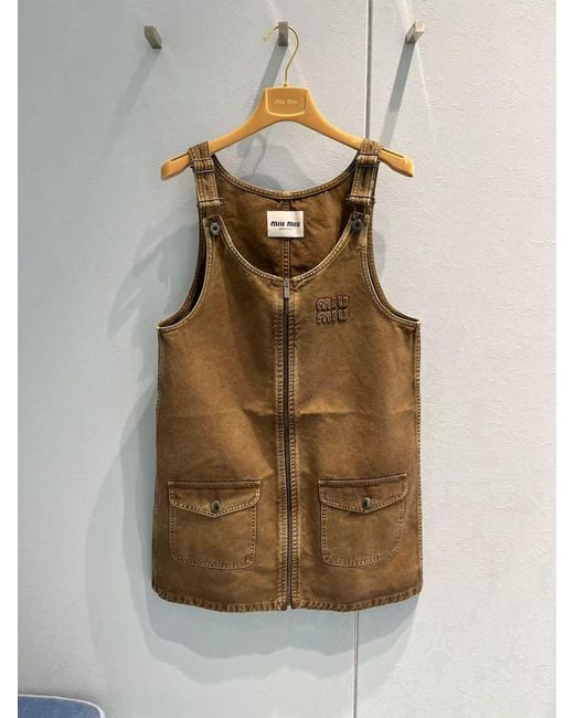 Miu Miu Brown Logo-Motif Denim Dress