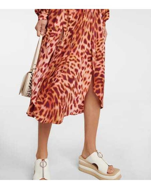 Stella McCartney Red Cheetah-Print Silk Maxi Dress